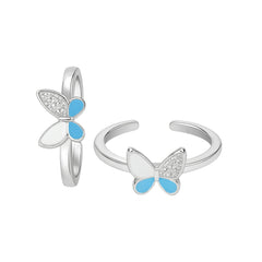 925 Sterling Silver Blue Butterfly Toe Ring – Adjustable Enamel Design