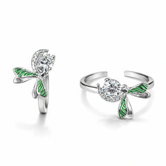 925 Sterling Silver Green Leaf Toe Ring with Crystal – Adjustable Design