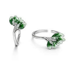 925 Sterling Silver Green Flower Toe Ring – Adjustable Enamel Design