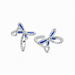 925 Sterling Silver Blue Dragonfly Toe Ring – Adjustable Enamel Design