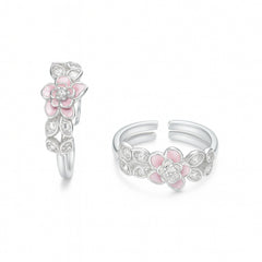 925 Sterling Silver Pink Flower Toe Ring – Adjustable Floral Design