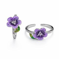 925 Sterling Silver Purple Flower Toe Ring – Adjustable Enamel Floral Design