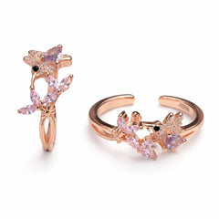 925 Sterling Silver Rose Gold Floral Crystal Toe Ring – Adjustable Elegant Design