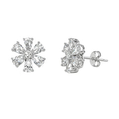 Sterling Silver 925 White Floral Stud Earrings for Women
