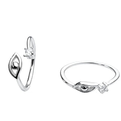925 Sterling Silver Adjustable Toe Ring with Evil Eye Motif & CZ Accent