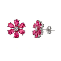 Sterling Silver 925 Pink Floral Stud Earrings for Women