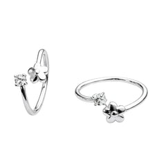 925 Sterling Silver Flower Toe Ring with Cubic Zirconia | Adjustable Open Toe Ring