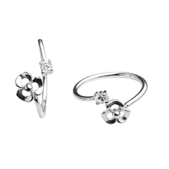 925 Sterling Silver Floral Toe Ring with Cubic Zirconia | Adjustable Open Toe Ring