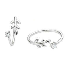 925 Sterling Silver Leaf Branch Toe Ring with Cubic Zirconia | Adjustable Open Toe Ring