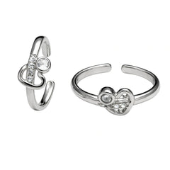 925 Sterling Silver Heart Knot Toe Ring with CZ | Adjustable Open Toe Ring