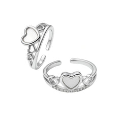 925 Sterling Silver Adjustable Heart Design Toe Rings with CZ Accents