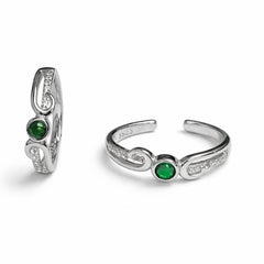 925 Sterling Silver Swirl Toe Ring with Green CZ | Adjustable Open Toe Ring