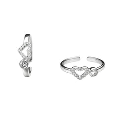925 Sterling Silver Heart Toe Ring with White CZ | Adjustable Open Toe Ring
