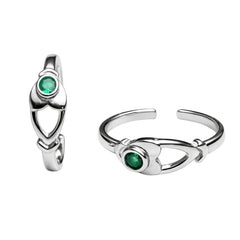 925 Sterling Silver Green CZ Adjustable Toe Ring with Modern Open Design
