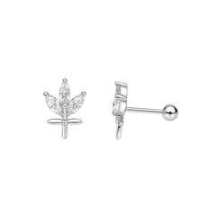 925 Sterling Silver Leaf CZ Flat Back Stud Earrings