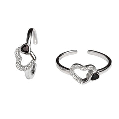 925 Sterling Silver Black CZ Heart Adjustable Toe Ring