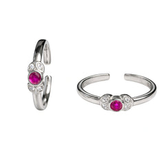 925 Sterling Silver Pink CZ Adjustable Toe Ring