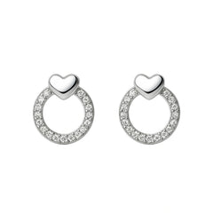 925 Sterling Silver Heart Circle CZ Stud Earrings