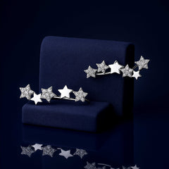 Rhodium Plated Silver Star Ear Cuffs with Sparkling CZ Stones