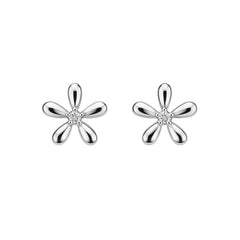 925 Sterling Silver Minimal Flower Stud Earrings with CZ Center