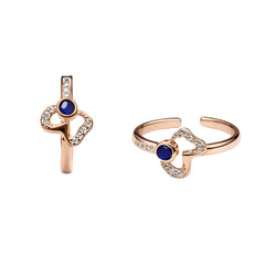 925 Sterling Silver Rose Gold Plated Blue Stone Heart Design Adjustable Toe Ring