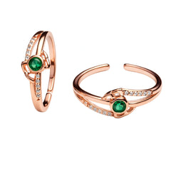 925 Sterling Silver Rose Gold Plated Green Stone Adjustable Toe Ring