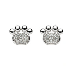 925 Sterling Silver Paw Print CZ Stud Earrings for Women