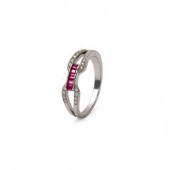 925 Sterling Silver Ruby & CZ Open Band Ring for Women