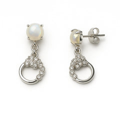 925 Sterling Silver Pearl Circle Drop Earrings | CZ Pavé Loop Dangle Design for Women