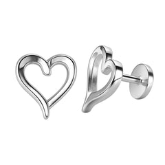 925 Sterling Silver Open Heart Stud Earrings for Women