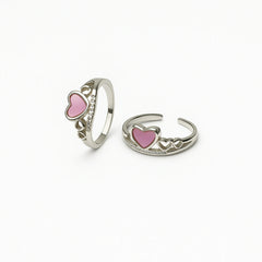 Sterling Silver Pink Heart Toe Ring with Small Heart Accents