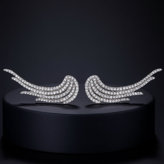 Rhodium Plated Silver Angel Wing Ear Cuffs with Sparkling CZ Stones