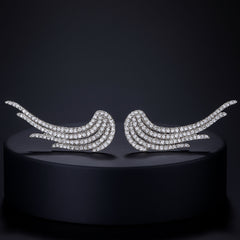Rhodium Plated Silver Angel Wing Ear Cuffs with Sparkling CZ Stones