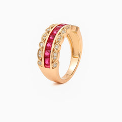 Rose Gold Plated Ruby and CZ Dual Row Designer Ring for Women