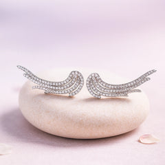 Rhodium Plated Silver Angel Wing Ear Cuffs with Sparkling CZ Stones