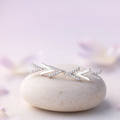 Rhodium Plated Silver Arrow Ear Cuffs with Sparkling CZ Stones
