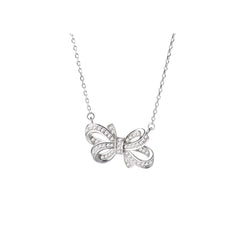 Rhodium Plated Silver Bow Pendant with Sparkling CZ Stones WB