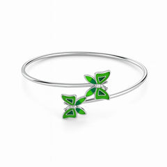 Rhodium Plated Silver Butterfly Bracelet with Green Enamel & Sparkling CZ Stones WB