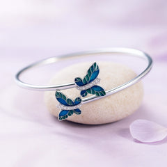 Rhodium Plated Silver Butterfly Bracelet with Teal Enamel & Sparkling CZ Stones