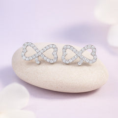 Rhodium Plated Silver Heart Bow Ear Cuffs with Sparkling CZ Stones