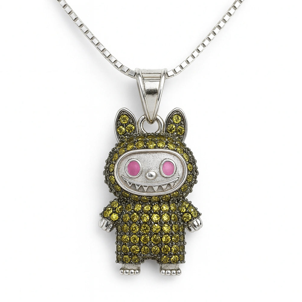 Rhodium Plated Silver Labubu Pendant with Yellow Stones & Sparkling CZ WB