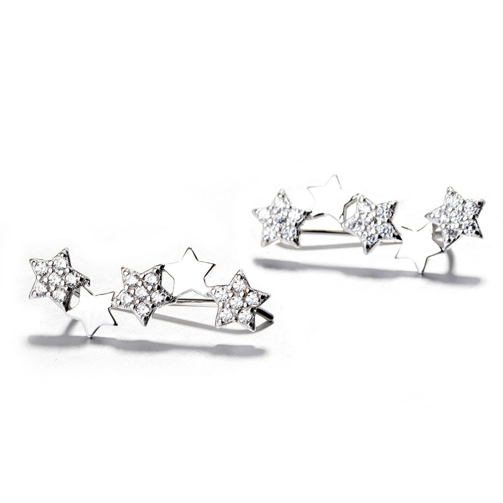 Rhodium Plated Silver Star Ear Cuffs with Sparkling CZ Stones WB