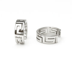 925 Sterling Silver Geometric Cut-Out Men’s Bali Earrings | Stylish Hoop Design