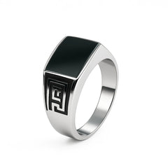 Greek Key Black Onyx Men’s Signet Ring – 925 Silver