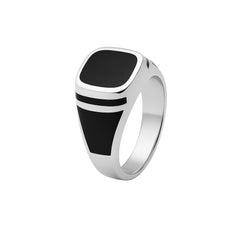 Sterling Silver Men’s Black Enamel Square Signet Ring