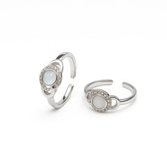 925 Sterling Silver White Opal Toe Ring | Adjustable Rhodium-Plated CZ Toe Jewelry for Women