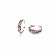 925 Sterling Silver Pink Stone Toe Ring | Adjustable Rhodium-Plated Leaf Pattern Design