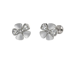 Sterling Silver 925 White Cat’s Eye Floral Stud Earrings for Women