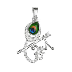 925 Sterling Silver Krishna Flute Om Pendant
