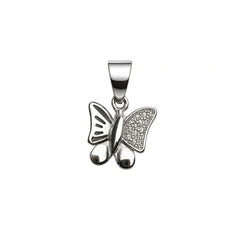 925 Sterling Silver Textured Butterfly Pendant with Cubic Zircon